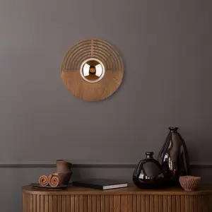 TK Lighting Applique murale Lunar, blanc/couleur bois, Ø 30 cm, G9 pas cher