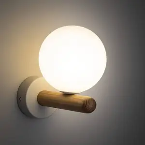 TK Lighting Applique murale Estera, blanc/couleur bois, verre, G9 pas cher