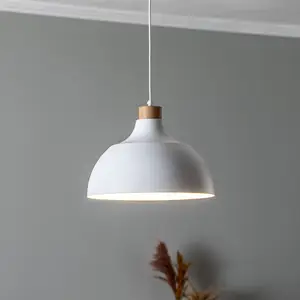 Envostar Suspension Kaitt, détail en bois, Ø 34 cm, blanc pas cher