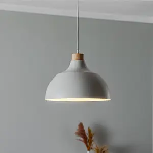 Envostar suspension Kaitt, détail en bois, Ø 34 cm, beige pas cher