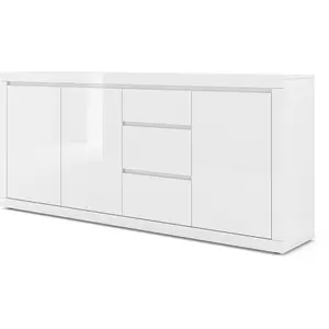 PETITS MEUBLES Commode Como Bianco IV Buffet haut avec 3 étagères et 3 tiroirs Blanc laqué brillantVendu parcdiscount