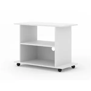BIM Furniture Commode Meuble TV Yogi Blanc - Design Moderne - 2 Étagères - Roues - Haute Qualité pas cher