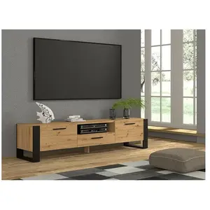 FURNLUX Meuble TV Stand Hi-Fi Nuka 160 cm chêne artisan jambes noires et poignées pas cher
