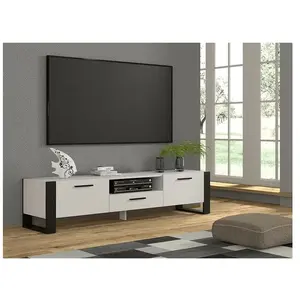 BIM Furniture Mueble TV Stand Hi-Fi Nuka 200 cm Blanc Mat Salon Commode pas cher