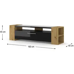 Bim Furniture - Meuble tv livia 160 cm chêne artisan / noir brillant pas cher