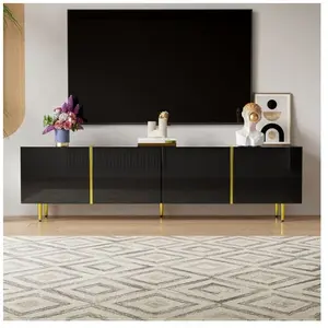 NECHE Meuble TV Brillant Noir avec 4 portes,Style Moderne et simple,Co... pas cher