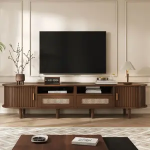 NECHE Meuble TV Noyer 170 x 40 x 40 cm avec 2 tiroirs en rotin - 2 por... pas cher