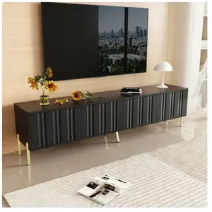 NECHE Meuble tv Noir,Design de porte rainurée,8 Compartiments de range... pas cher