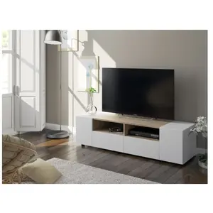 ABITARE Meuble tv 138x42x26,13 cm blanc mat et chêne canadien avec quatre portes - Napoli pas cher