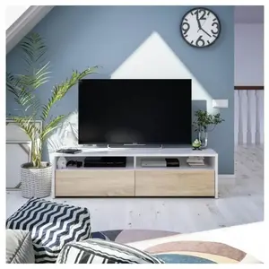 ABITARE Meuble tv 130x40x36 cm blanc mat et chêne canadien avec deux portes - Verona pas cher