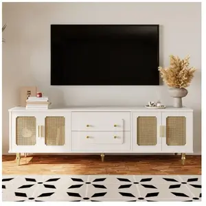 NECHE Meuble TV style Vintage,Meuble Télé avec 2 tiroirs + 2 grands co... pas cher