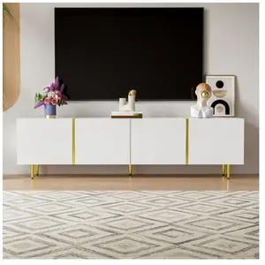 NECHE Meuble TV Brillant Blanc avec 4 portes,Style Moderne et simple,C... pas cher