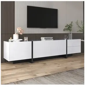 NECHE Meuble tv 190cm brillante blanc et noir,5 compartiments de range... pas cher
