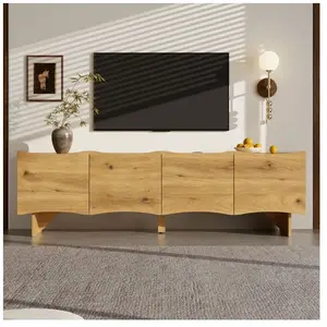 NECHE Meuble TV en Bois Naturel avec motif ondulé,Buffet Bas Moderne a... pas cher
