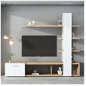 NECHE Meuble TV Vitrine 2 en 1 Moderne en chêne - Meuble mural de salo... pas cher