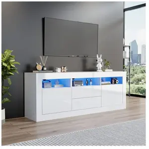 NECHE Yoleo - Meuble tv haute brillance 160 x 35 x 60cm avec LED,3 com... pas cher