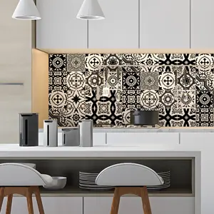 Ambiance-sticker 16 stickers carrelages azulejos modernes nuance noir et blancVendu parambiance-sticker