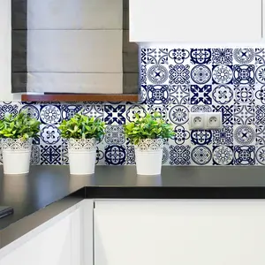Ambiance-sticker 16 stickers carrelages azulejos ornements florales bleuVendu parambiance-sticker