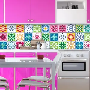 Ambiance-sticker 24 stickers carreaux de ciment couleur cartagena pas cher