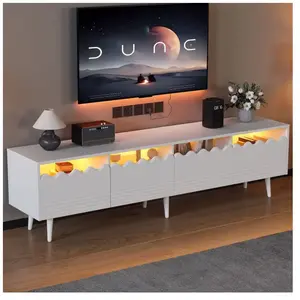 NECHE Meuble tv blanc led moderne,buffet bas 176 x 38 x 45 cm avec 6 p... pas cher
