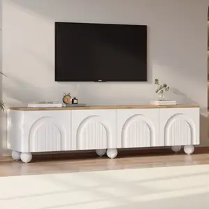 NECHE Meuble TV Blanc et bois 180x40x45 cm avec 4 portes cintrées,6 pi... pas cher