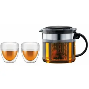 Bodum - Théiere filtre bistro set - 1.0 l en plastique + 2 gobelets double paroi 0.25 l pas cher
