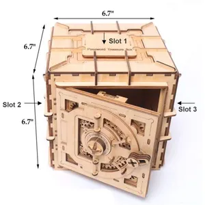 Mécanique 3D Puzzle en bois Safe Kit argent Les banques en bois Casse-tête IQ Game pas cher