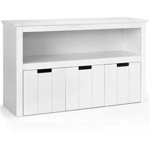Comparateur de prix : COSTWAY Meuble de rangement, armoire de rangement avec 3 tiroirs, compartiments ouvert et poignées incurvées, 101 x 33 x 62cm blanc