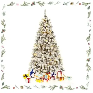 Giantex Sapin de noël artificiel enneigé lumineux 600 branches blanc 180cm pas cher