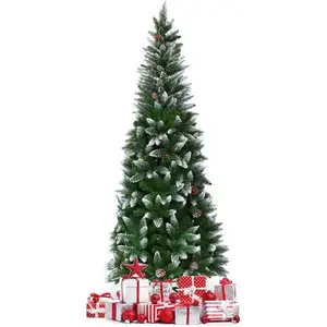 Giantex 180CM Sapin de Noël Enneigé Mince, avec Pommes de Pin, 630/720 Branche... pas cher