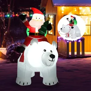GOPLUS 175CM Père de Noël Ours Gonflables avec Lumières, Père Noël de Chevauc... pas cher