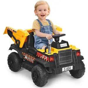 Comparateur de prix : Costway Voiture Electrique Camion Benne À Batterie 12v Pour Enfants Vitesse Max : 5 Km/H, Télécommande,Fonction Lumineuses, Sonores