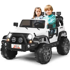 Comparateur de prix : COSTWAY Voiture 4x4 Électrique 12V pour Enfants 3+ Ans, 2 Places, Télécommande 2.4G, Lumières LED et Musique,Blanc