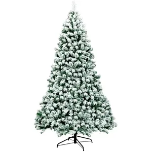 Sapin de Noël LED Artificiel 225cm COSTWAY-550 Lumières Blanc Chaud-1364 Rameaux PVC Floqué-Support Métal Pliable-Décoration de Noël pas cher