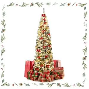 Goplus - 227CM Sapin de Noël avec 350 Lumières LED,Flocage à Crayons A... pas cher