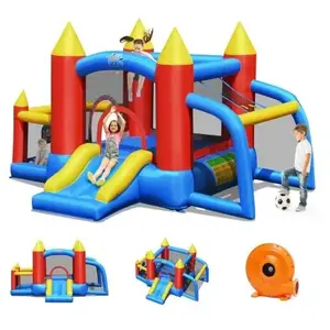 GOPLUS Structure gonflable pour Enfant avec Zone de Saut de Mur escalade et Toboggan Ventilateur InclusVendu parcdiscount