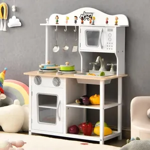 Comparateur de prix : COSTWAY Cuisine pour enfants avec accessoires : micro-ondes casserole ustensile jeu d'imitation ensemble de jeu d'imitation