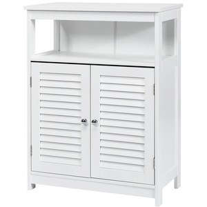 Comparateur de prix : COSTWAY meuble de rangement pour salle de bains,,blanc meuble sur pieds en bois avec placard 2 portes
