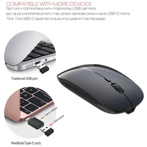 HXSJ M60 ergonomique sans fil souris 1200dpi USB + Type-C rechargeable Souris optique pas cher