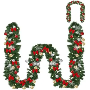 Guirlande de Noël 5m éclairage 100 LED blanc chaud et boules de Noël T...