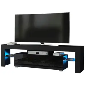 Dusine Meuble tv spider à led en mat Noir avec porte Noir Laqué 160 cm pas cher