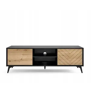 Bb-loisir - Meuble tv 154x50x39 cm évoque chêne/noir diamant meuble Hi... pas cher