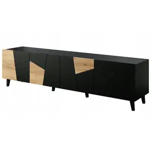 Comparateur de prix : BB-LOISIR Meuble TV 200x52x42 cm noir mat/noir + chêne artisanal VISO meuble Hi-fi luxueux sur pieds