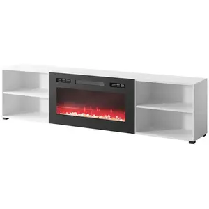 Comparateur de prix : BB-LOISIR Meuble tv 200x51x33 cm blanc mat rolli avec cheminée intégrée noir meuble Hi-fi à susprendre ou á poser