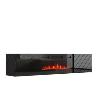 Comparateur de prix : BB-LOISIR Meuble tv 183x38x35 cm noir brillant/noir mat rota avec cheminée intégrée noire meuble hi-fi mural