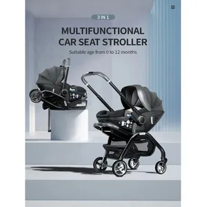Poussette bébé noir 4-en-1 neuve avec nacelle siège auto multifonctionnel poussette de luxe