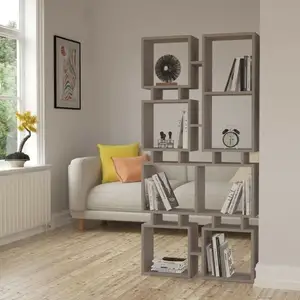 TOSCOHOME Bibliothèque 79x166,5H cm Double Face en Bois Gris Tourterelle - Rail pas cher