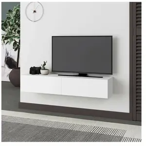 TOSCOHOME Meuble tv suspendu en bois 135cm avec portes abattantes coloris blanc ... pas cher