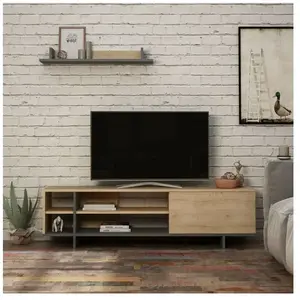 Toscohome - Meuble tv avec étagère et tablettes coloris chêne et anthr... pas cher