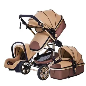 BAZARLAND30 Poussette 3 en 1 Bébé Combinée Siège-Auto Nacelle Trio Réversible Réglable Haute Qualité Roues increvables Canne khaki
